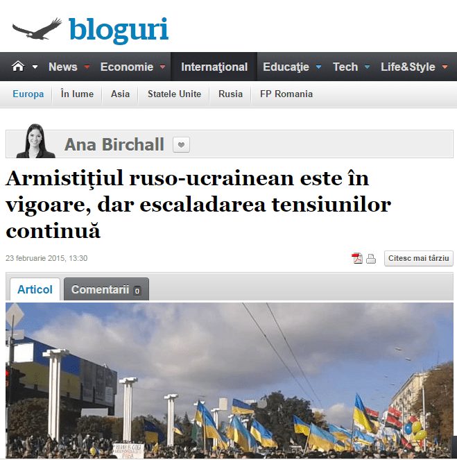 Articol Adevarul.ro: Armistiţiul ruso-ucrainean este în vigoare, dar escaladarea tensiunilor continuă