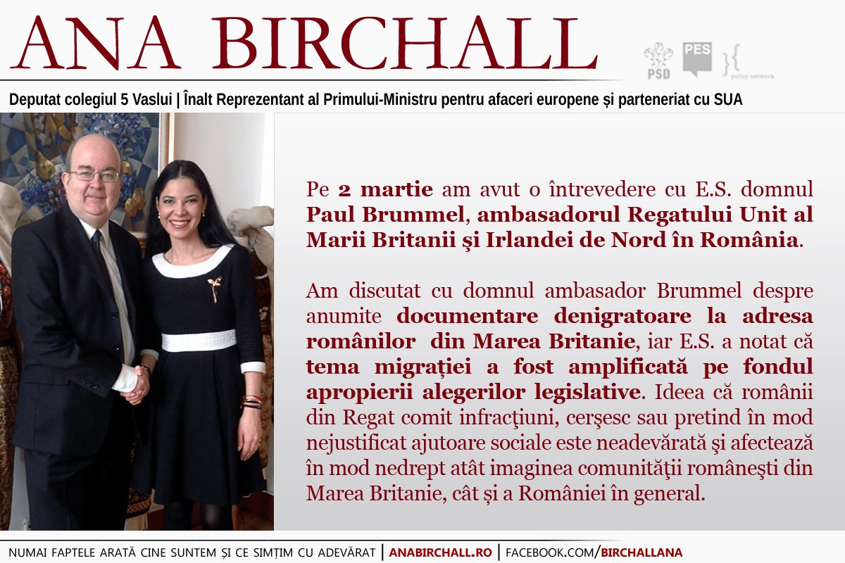 Întrevedere cu ambasadorul Marii Britanii – 2 martie
