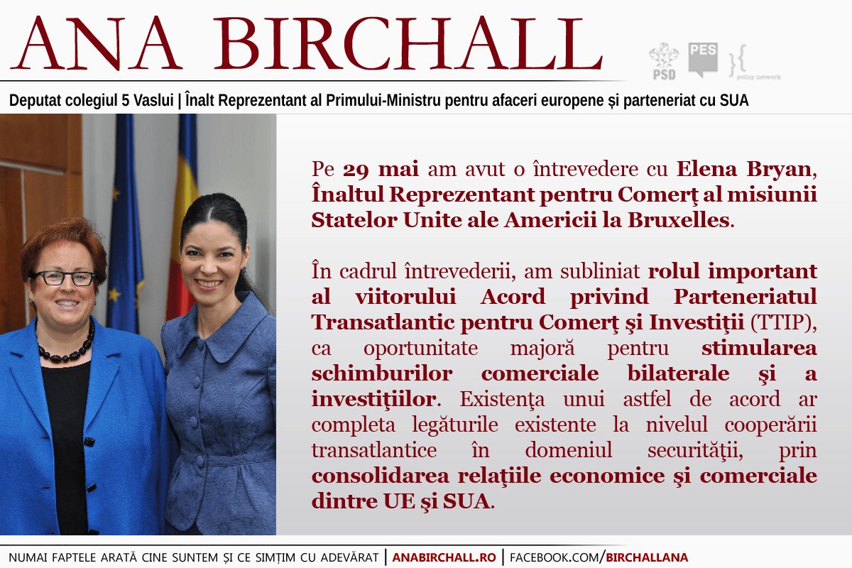 Întrevedere cu Înaltul Reprezentant al misiunii SUA la Bruxelles – 29 mai