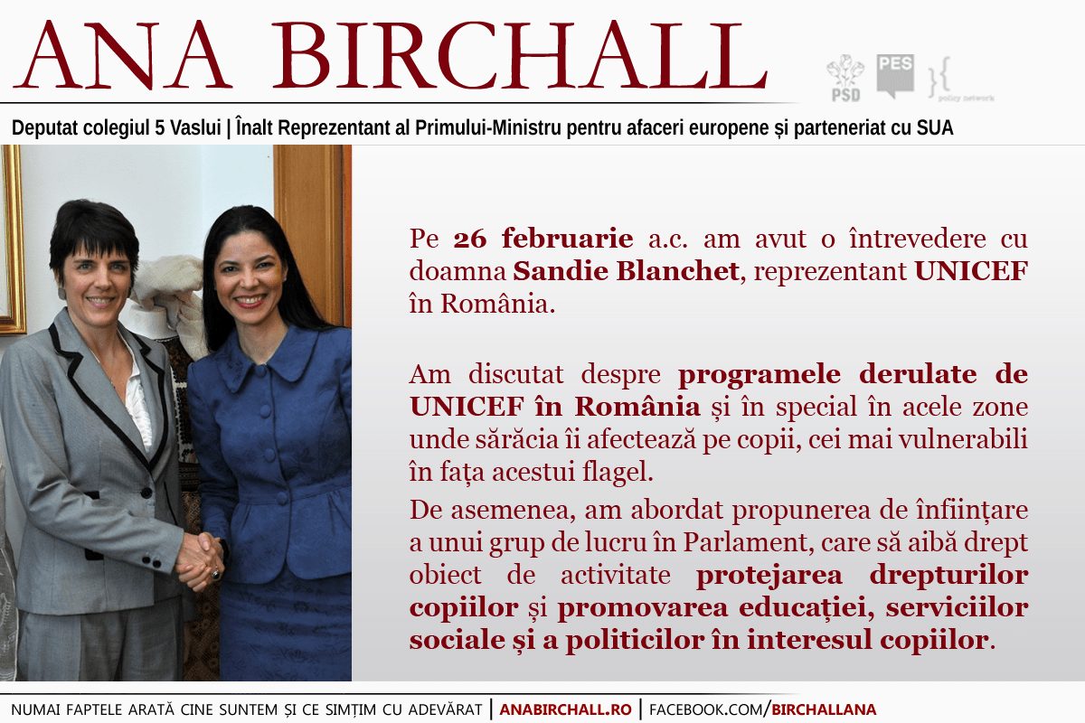Întrevedere cu Sandie Blanchet, reprezentant UNICEF în România