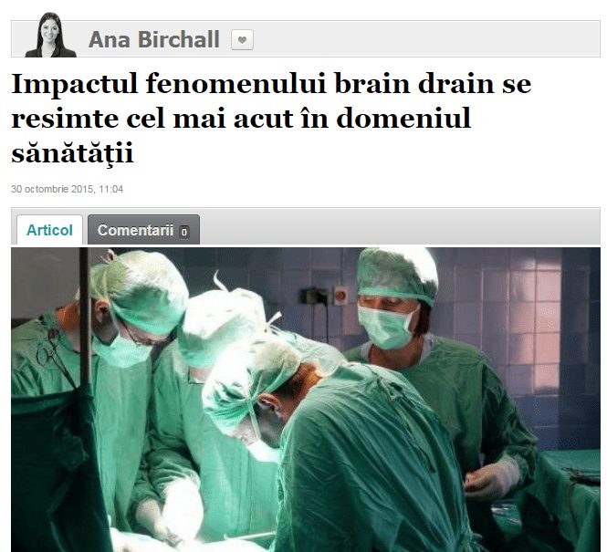 Articol Adevarul.ro: Impactul fenomenului brain drain se resimte cel mai acut în domeniul sănătăţii