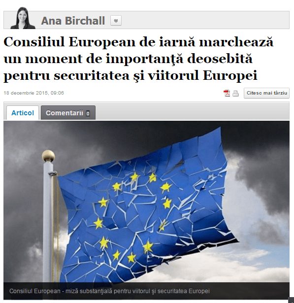 Articol Adevarul.ro: Consiliul European de iarnă marchează un moment de importanţă deosebită pentru securitatea şi viitorul Europei