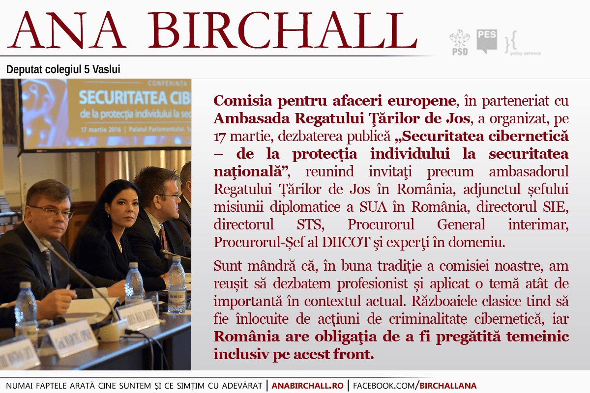 În continuarea prezentării raportului meu de activitate pentru această sesiune parlamentară, vă propun astăzi o scurtă prezentare a uneia dintre conferințele importante organizate de Comisia pentru afaceri europene în această sesiune.