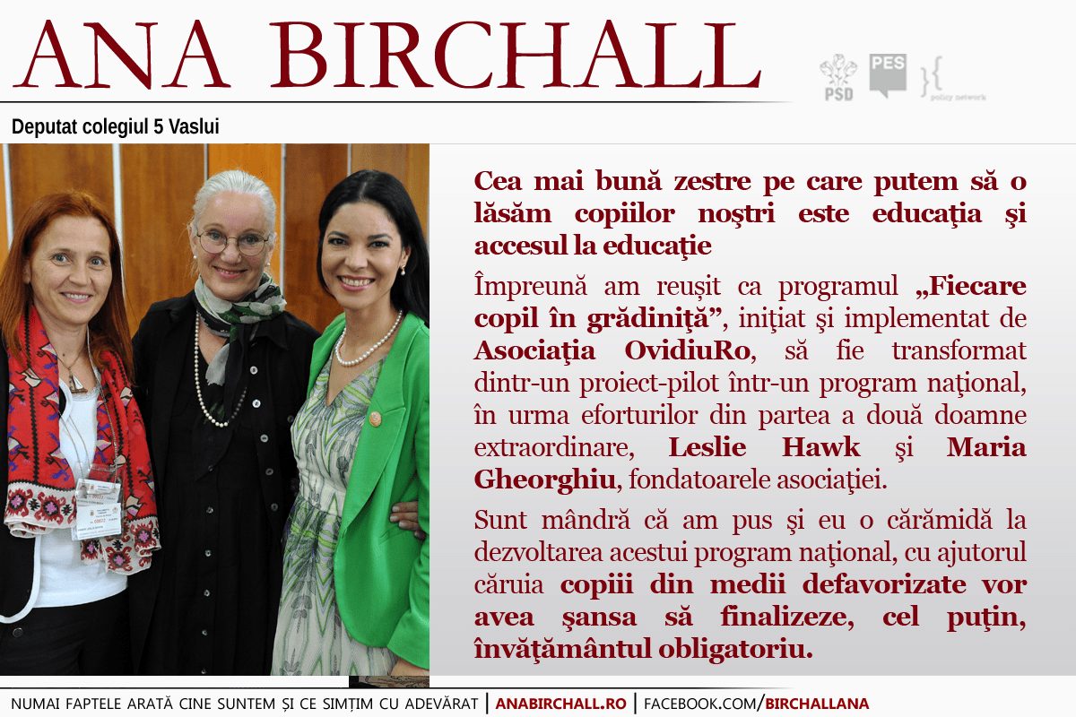 Împreună am reuşit ca proiectul „Fiecare copil în grădiniţă” să fie transformat într-un program naţional