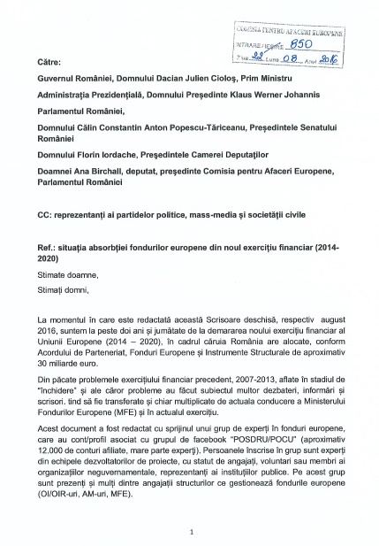 Scrisoare deschisa a unui grup de experti in fonduri europene