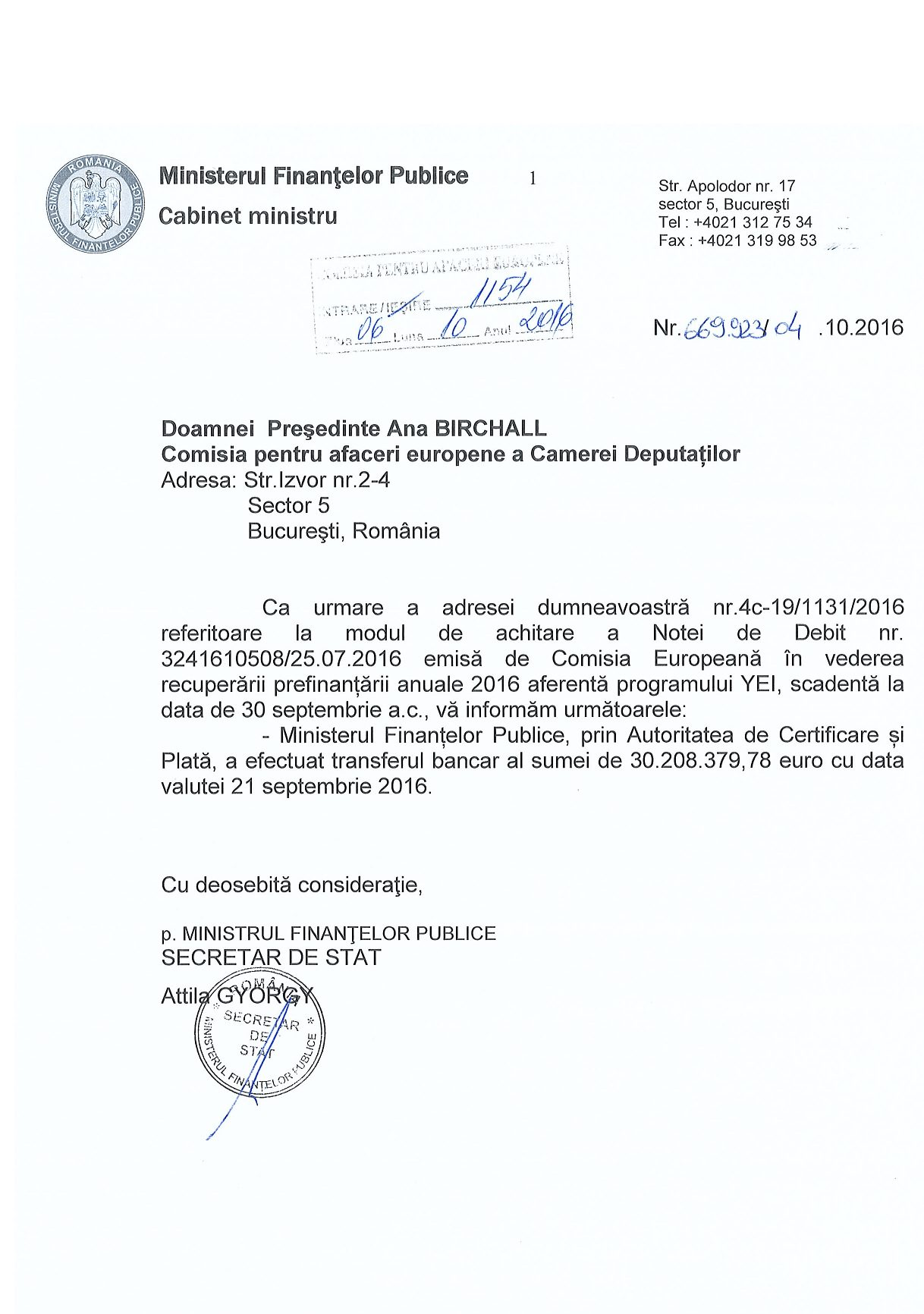 Din adresa alăturată se confirmă ceea ce am afirmat: România a returnat prefinanțarea de peste 30 de milioane de euro pentru programul “Garanția pentru tineri” – NEETS
