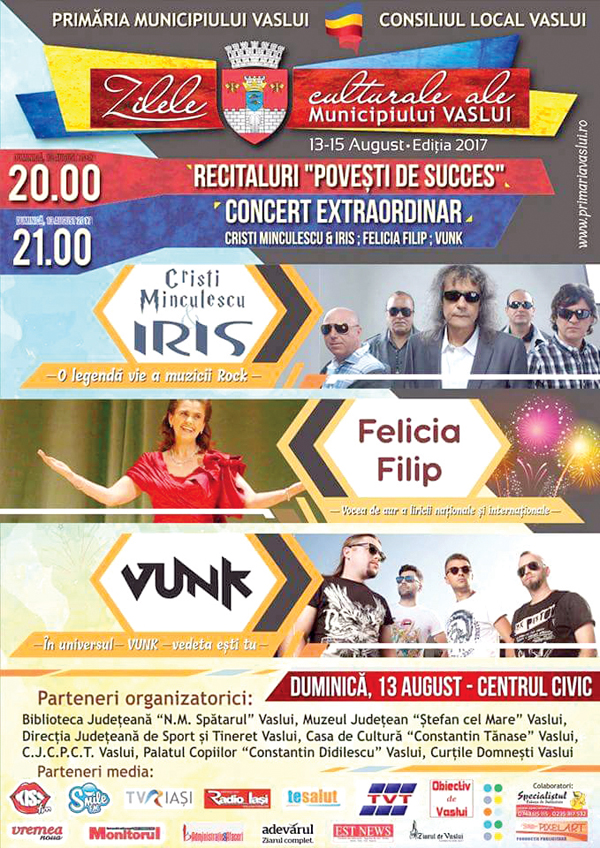 Concerte de excepție duminică la Zilele culturale ale Municipiului Vaslui